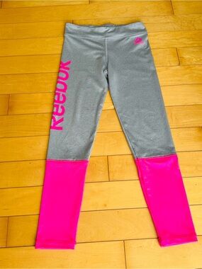 Reebok Gray Leggings with Hot Pink Accents - Kids